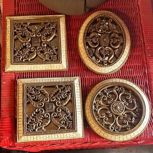 Ornate Gold and Brown Wall Art Set